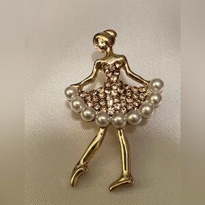 Gold Ballerina Brooch with Pearls